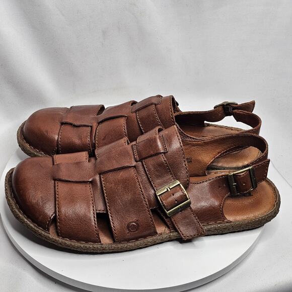 Born Fisherman Sandals Shoes Mens Size 12 US 46 EU Brown Leather Adjustable - Picture 1 of 7